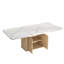 Extendable Dining Table with Storage Cabinet, 150-200 x 90 cm, 6-8 Seater Dining Room Table, 28 mm Marble Effect Tabletop, Fluted Pedestal Base with Cupboard Storage, Oak & Marble Effect