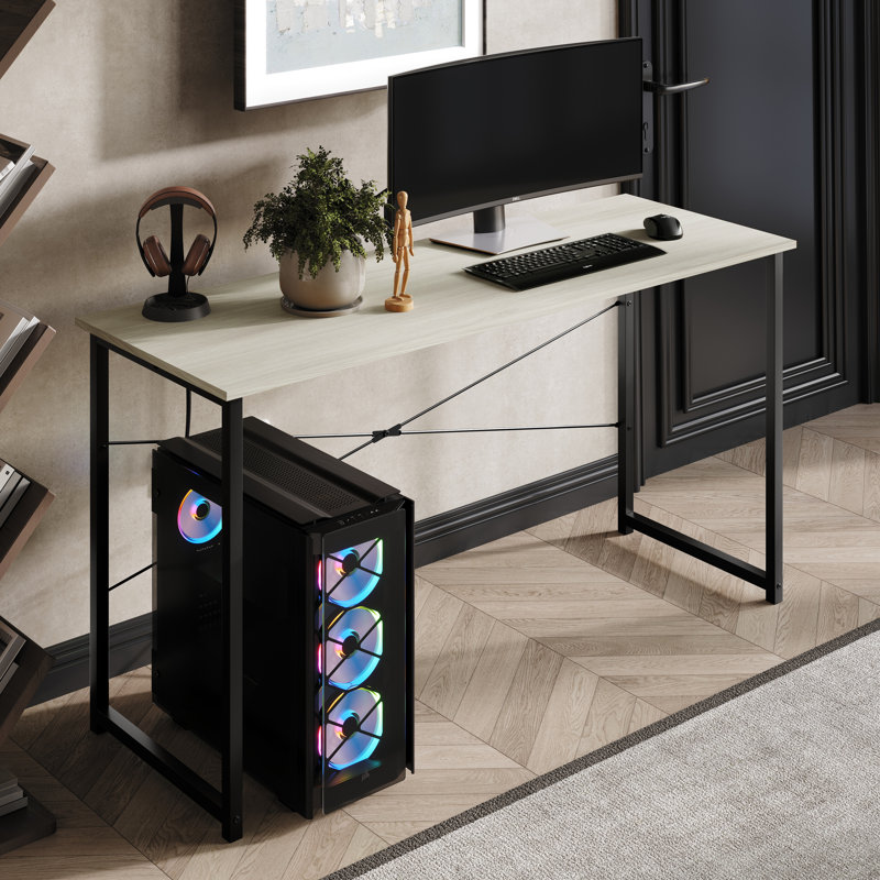 Bureau d'écriture en métal 55 pouces, Gris clair, H 29,33 po x l 55,12 po x P 19,68 po