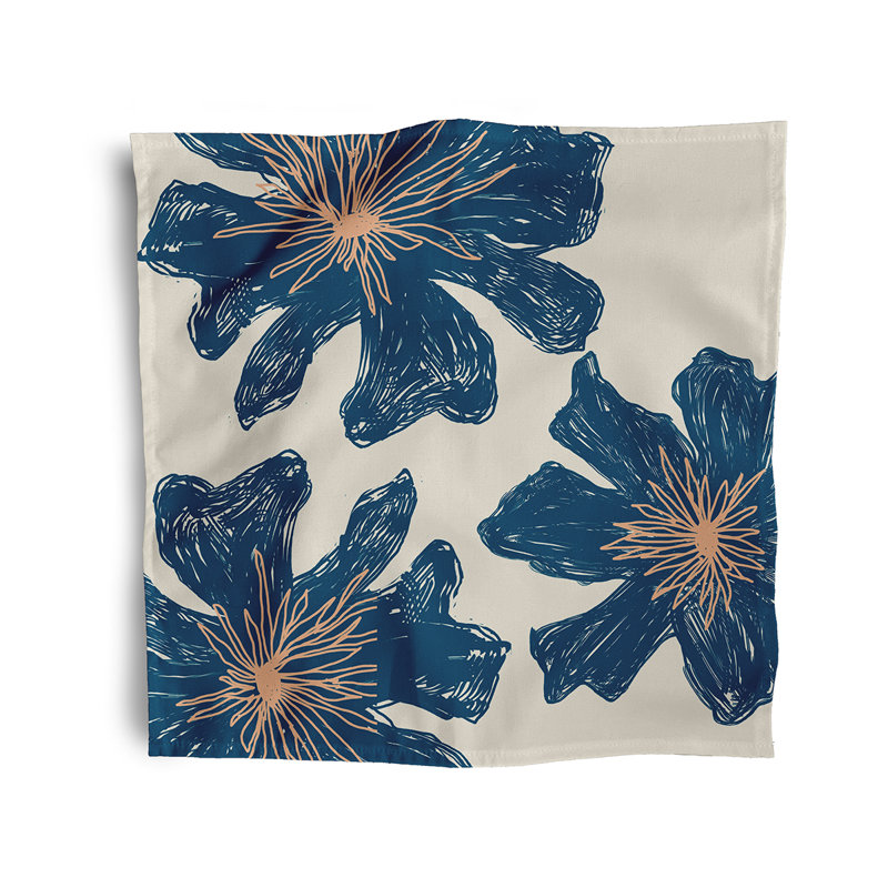 Ceriyah Polyester Floral Square Napkin, Blue
