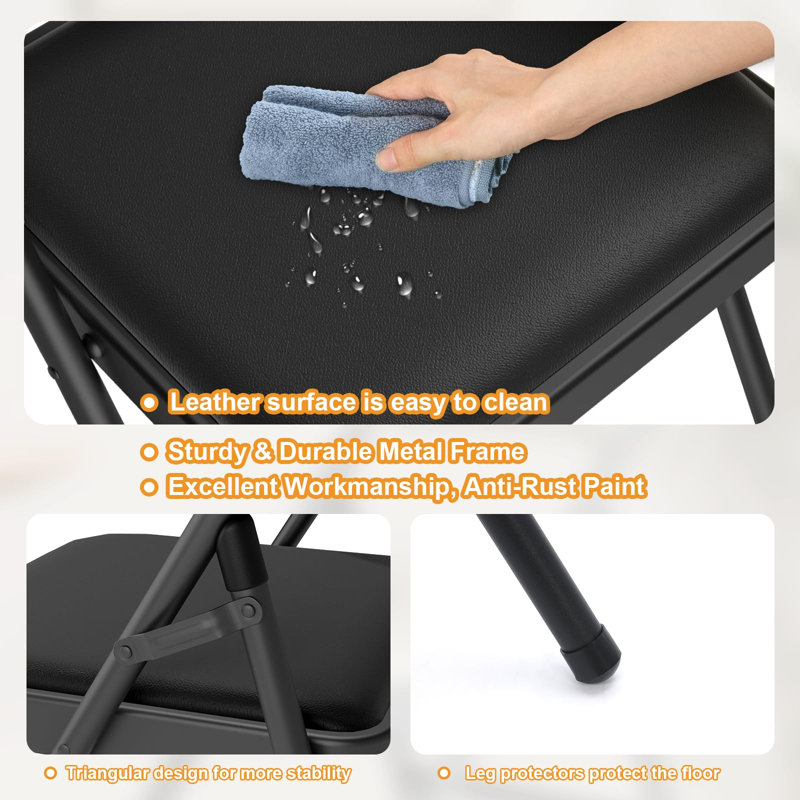 Ensemble de 6 chaises pliantes noires rembourrées avec structure métallique, Noir, 6