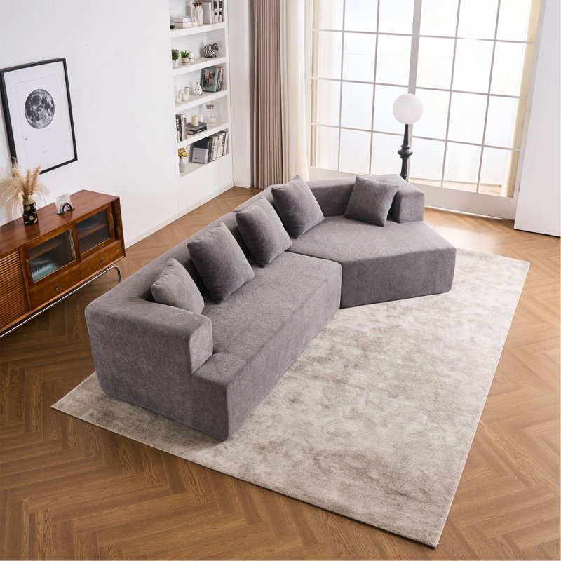Canapé modulaire incurvé recouvert de chenille avec siège profond 29,5 po Felip, Polyester gris