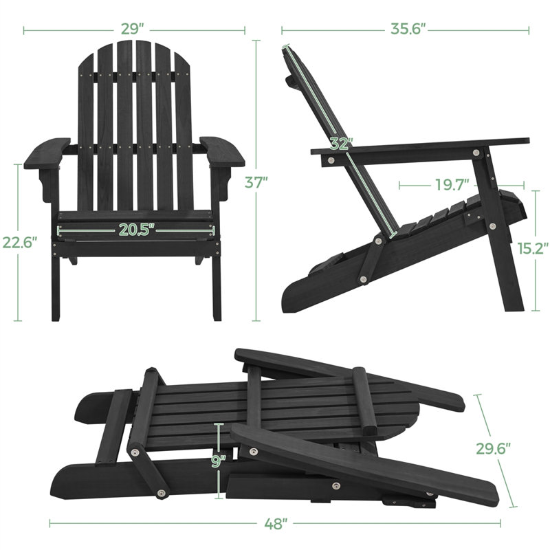 Akeley Fir Foldable Outdoor Adirondack Chair, Black