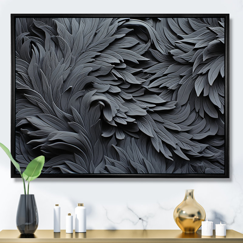 Gris spiralé fractal Sprial II - abstrait spirales murales, Cadre flottant noir, H 30 po x l 40 po x P 1,5 po