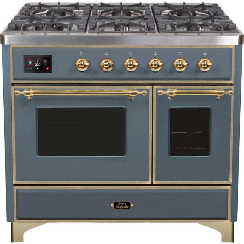 ILVE Majestic II Series 40 inch Dual Fuel Range with 6 Sealed Burners, Griddle (Glass Door), Liquid Propane