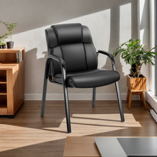 PU Leather Conference Room Reception Chairs with Padded Arms,No Wheels Executive Office Chair