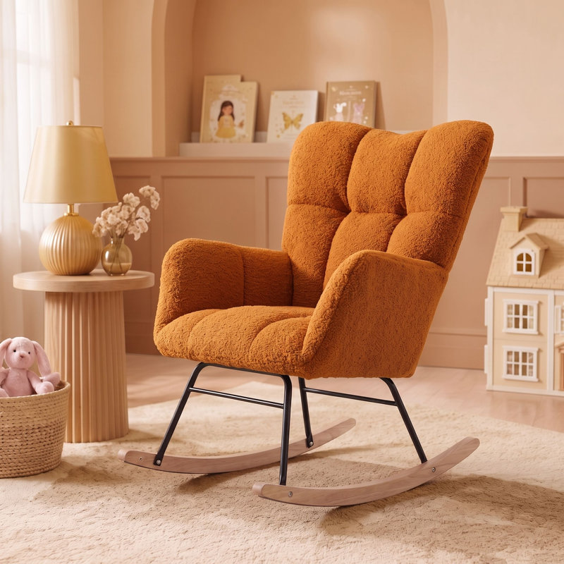 Chaise berçante moderne avec dossier haut Sherpa, Burnt Orange