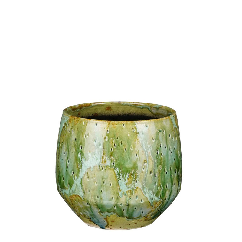 Eawood Ceramic Pot Planter, 29cm H x 32cm W x 32cm D, Green