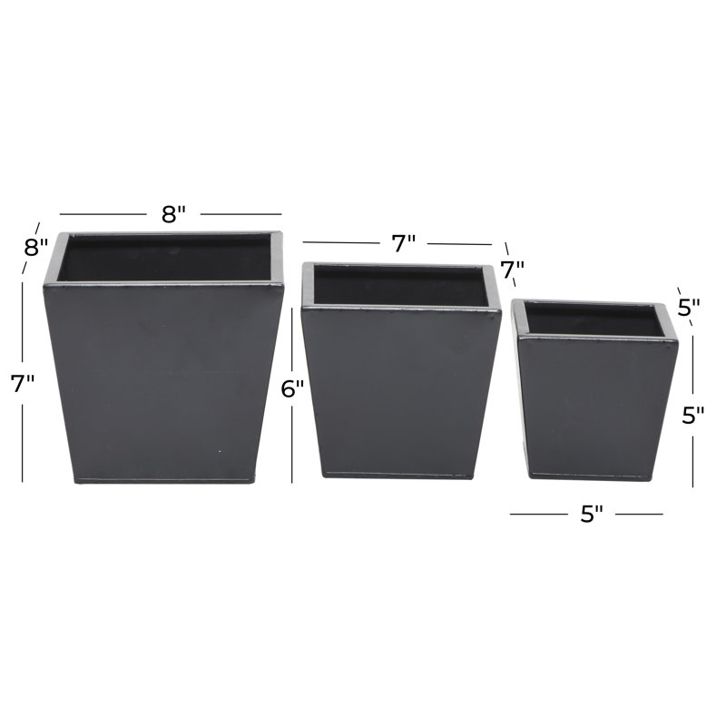 Ensemble de 3 boîtes à fleurs en métal, H 6,95 po x l 7,75 po x P 7,85 po, Noir