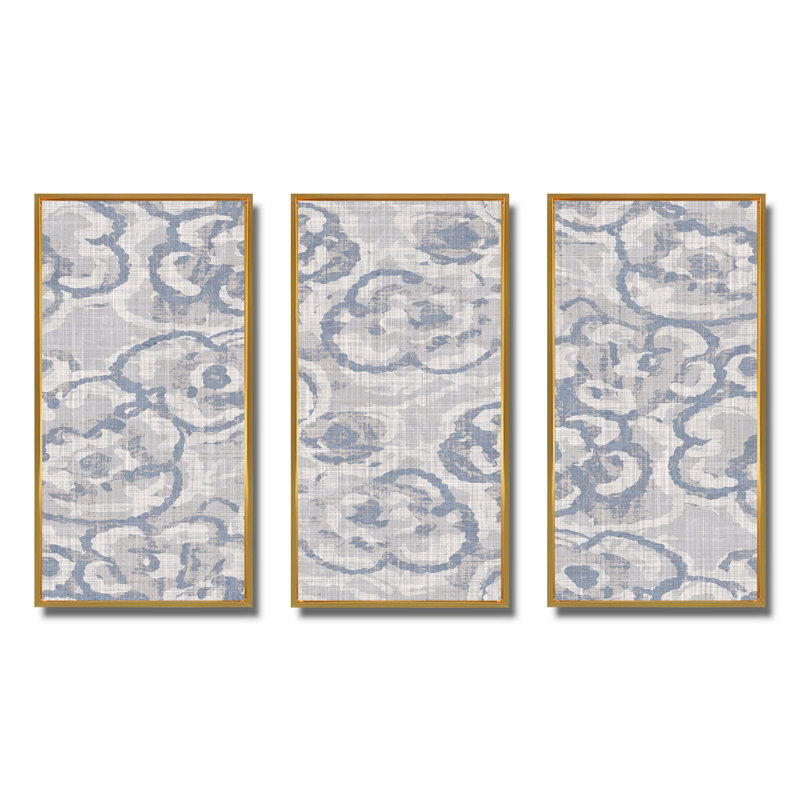 Ensemble de 3 reproductions d'art sur toile encadrées vintage, H 28 po x l 36 po x P 1 po, Or