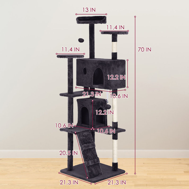 Tour pour arbre à chat Derrell, Noir/gris, H 70 po x l 21,3 po x P 21,3 po