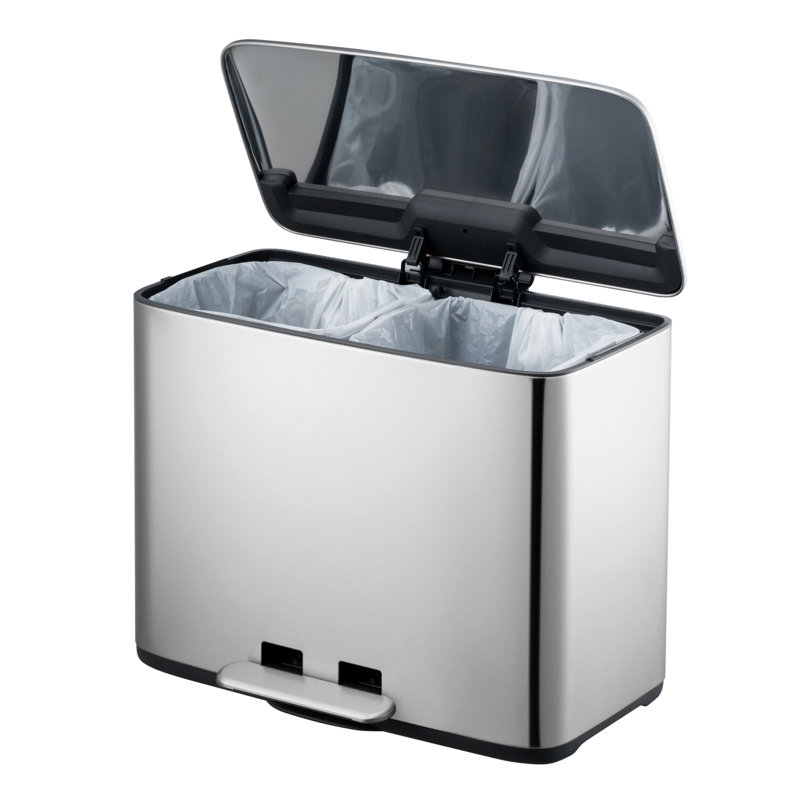 Stainless Steel Step On Dual Compartment Recycling Trash Can