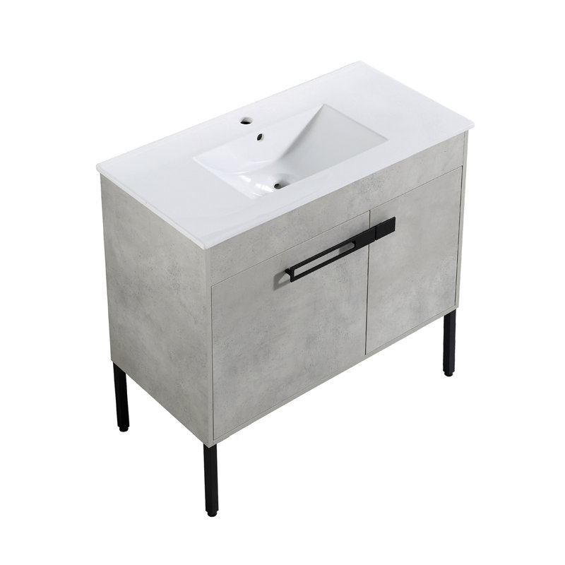 Meuble-lavabo autoportant avec lavabo, Gris ciment