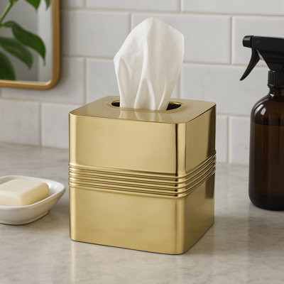 Stainless Steel Square Tissue Box Holder with Gold Finish, Stylish and Durable for Home and Office Use