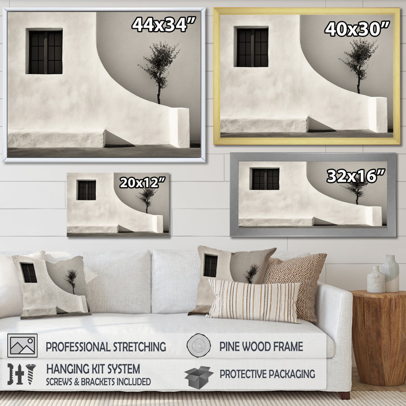 «Black and White Beach House Horizon - Beach and Ocean, art mural sur toile, Toile tendue, 34" H x 44" W