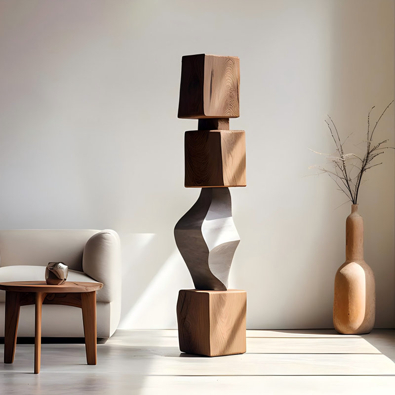Pièce décorative en bois de 19,69 po - sculpture brune sur pied - sculpture abstraite