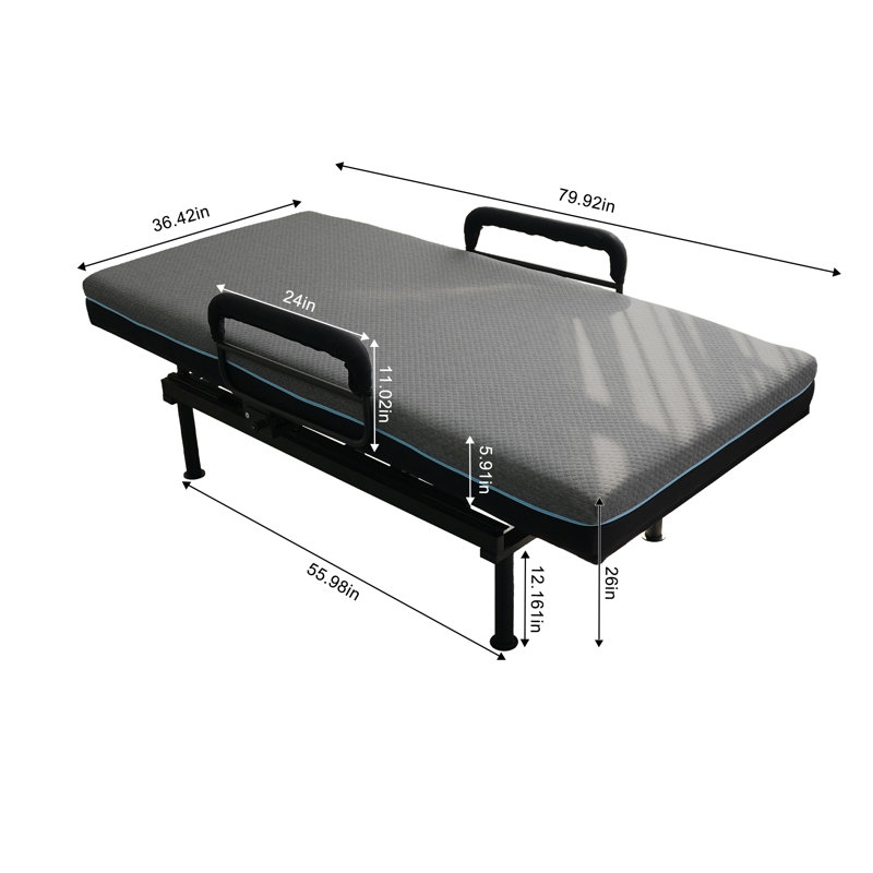 Lit électrique pour personnes âgées - Télécommande câblée avec relevage de dossier à une touche et abaissement de jambes, rails antichute, aide à la position assise / assise sécuritaire