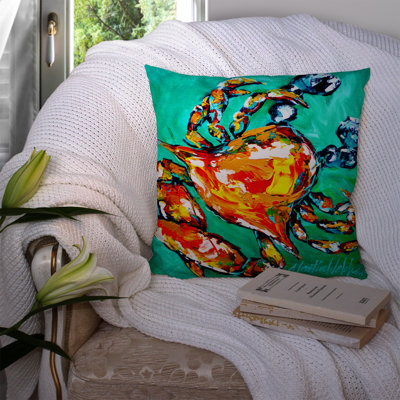 Crab Indoor/Outdoor Orange/Blue Throw Pillow
