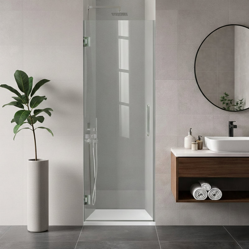 Frameless Hinged Shower Door With 180° Swing 5/16" Tempered Glass Panel For Walk-in Showers, Standard Door