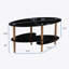 Table basse ovale noire en verre, table moderne avec pieds en chêne