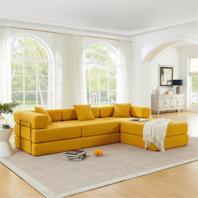 108" Modular Sectional Sofa With L-Shape Chaise, Boneless Cloud Couch With Deep Seat, Sponge Compression Sofas No Assembly Required, Modern Sofa Fold-Out Sofa Bed, With Removable Backrest
