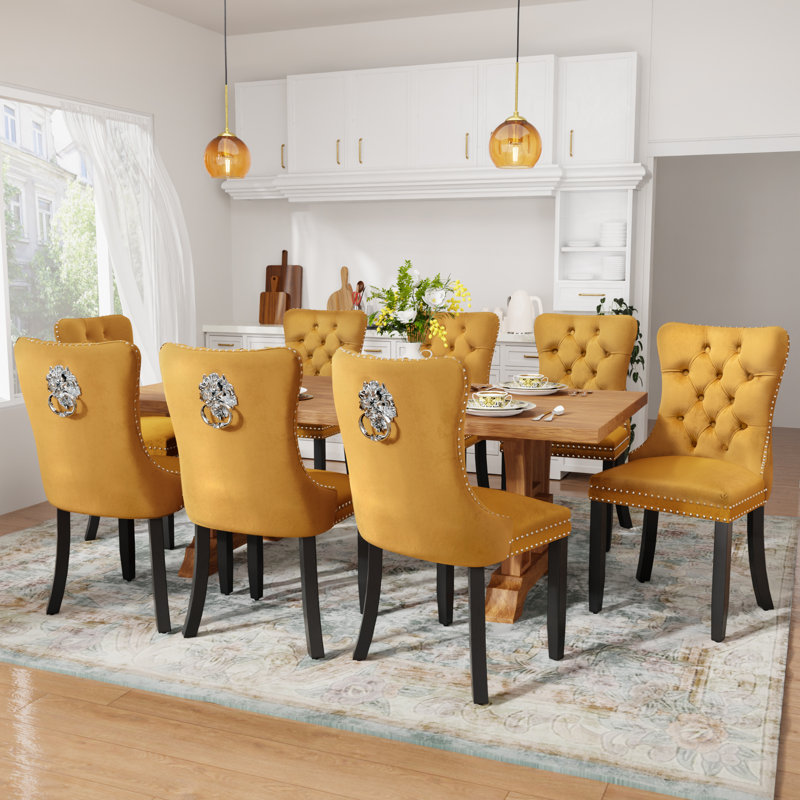 50.8cm H Tufted Velvet Upholstered Wing Back Side Chair, Yellow