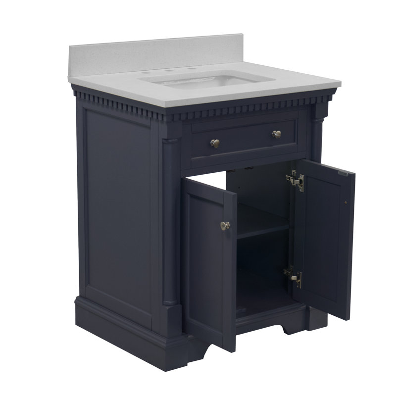 Meuble-lavabo simple 30 po Fossen, Quartz, Gris marine