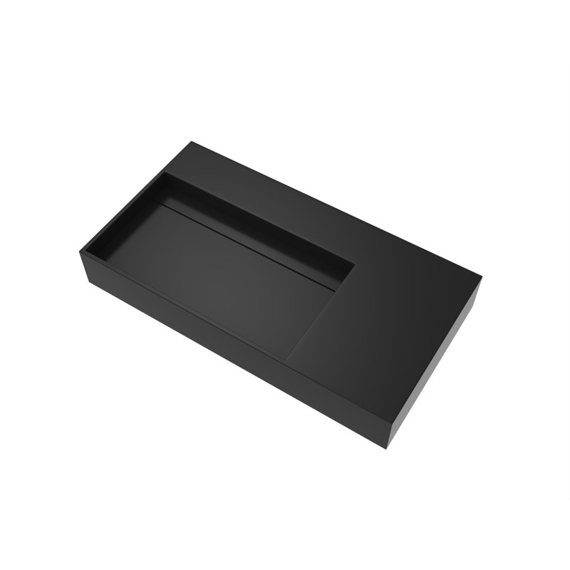Boyter 35.4'' Single Bathroom Vanity with Solid Surface Top, Black, No Hole