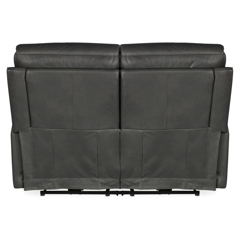 Sahara Dorian Gray Leather Loveseat with Pillow-top Arm and Cup Holder