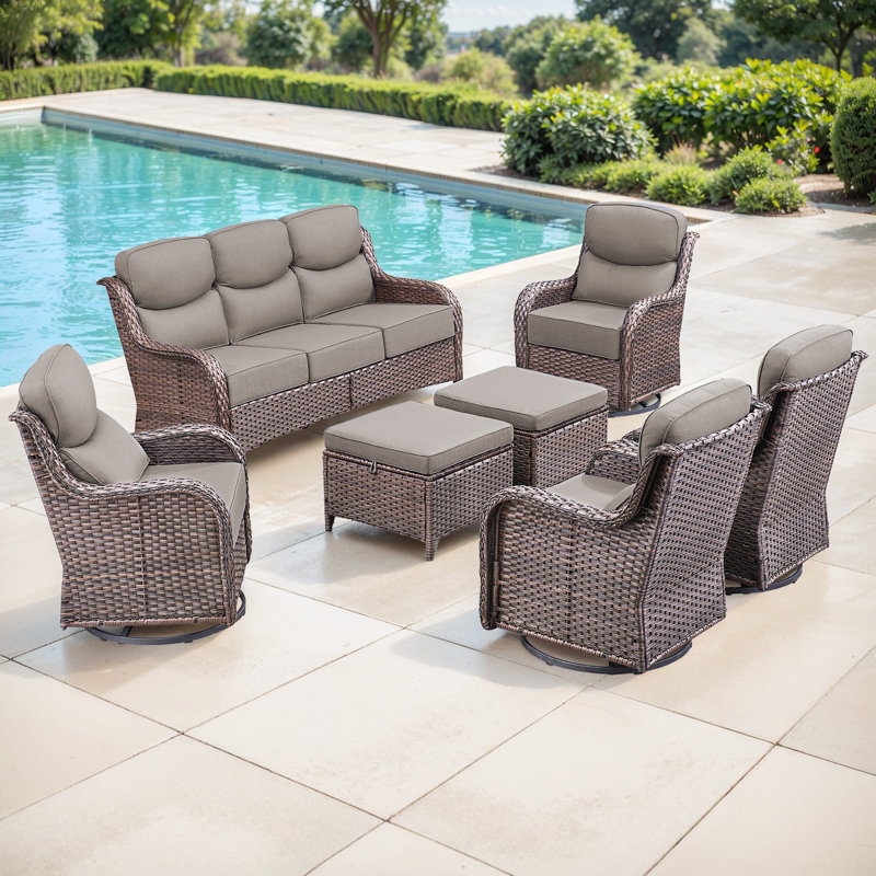 Gymojoy 7-Piece Patio Furniture Set With Swivel Glider Chairs, 6-Inch Ultra-Plush Cushions & Water-Resistant Olefin Fabric