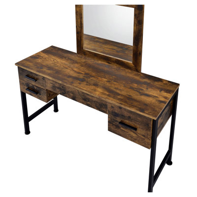 Ensemble de coiffeuse en chêne rustique et noir avec miroir et 4 tiroirs de rangement