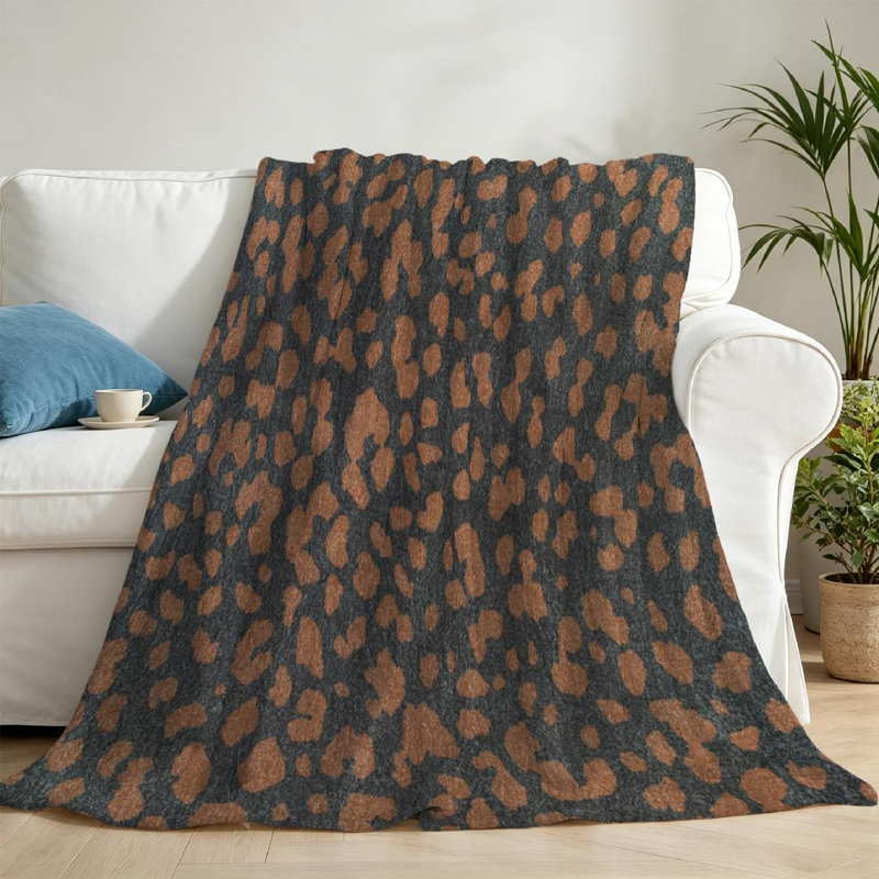 Jeté en molleton noir ultra doux en flanelle, imprimé léopard tacheté brun, Throw 50" x 60"