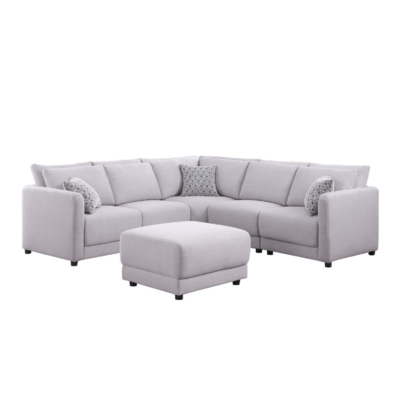Canapé modulaire en L Lane, repose-pieds, 3 coussins, gris clair, 95 pouces, Lin gris, H 32,5 po x l 94,5 po x P 94,5 po
