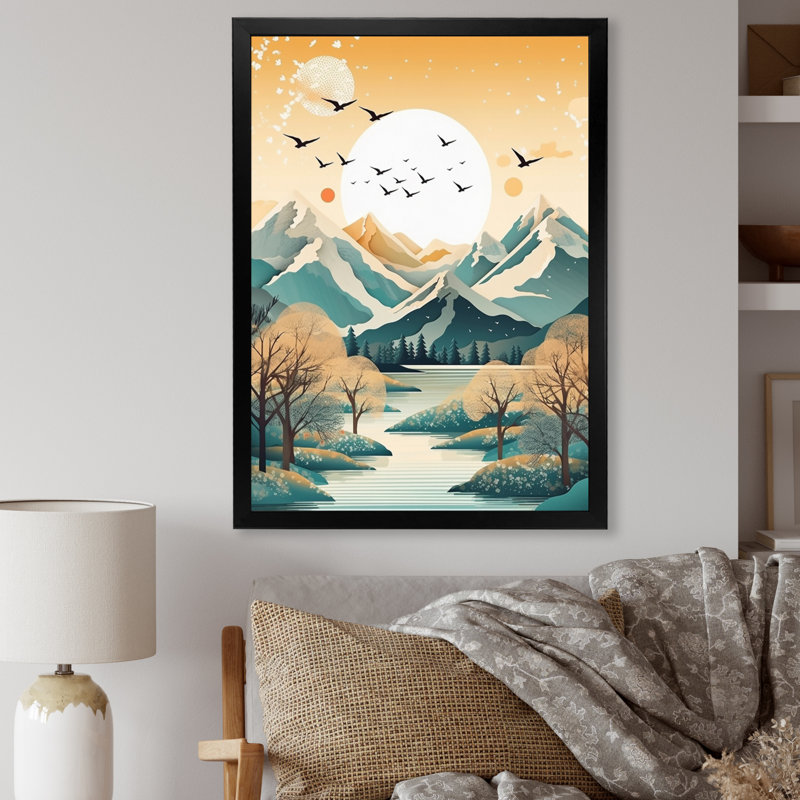 «Snow Covered Mountain Peaks II», reproduction d'art sur toile, Cadre photo noir, H 44 po x l 34 po x P 1,5 po
