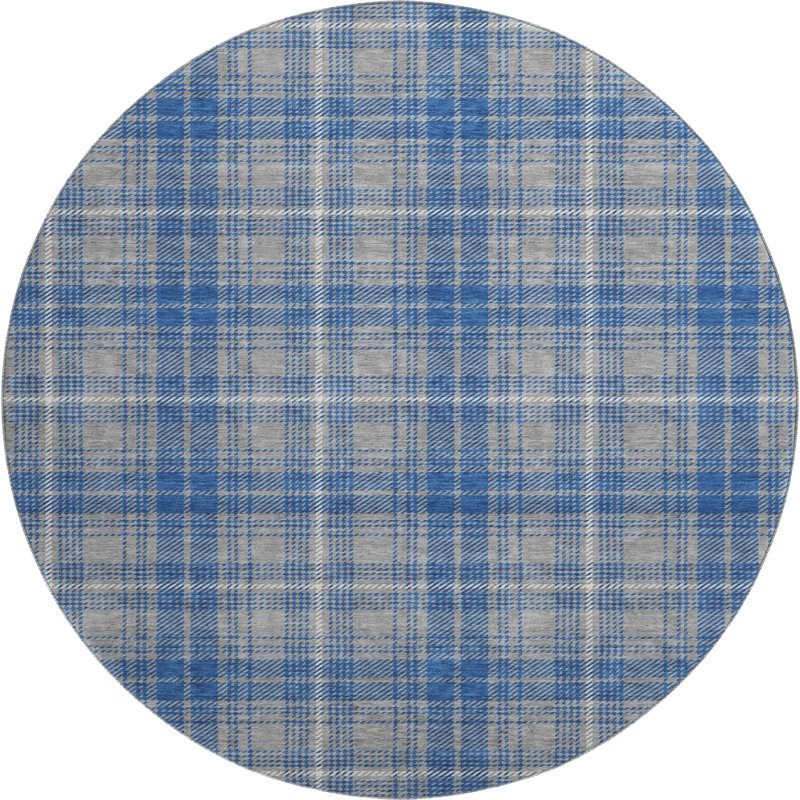 Premium Machine Washable Natoma AMF993 Plaid Rug, Round 8'
