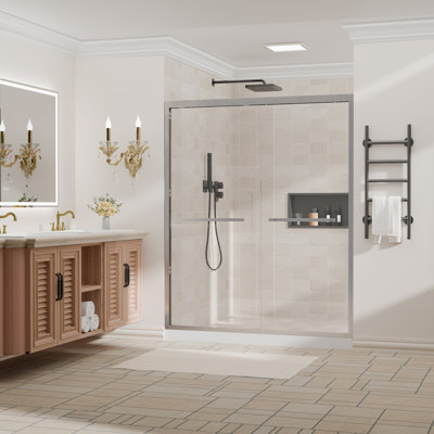 50-54" W x 72" H Framed Double Sliding Shower Door, Brushed Nickel, 1/4" Tempered Glass with Nano Easy-Clean Coating