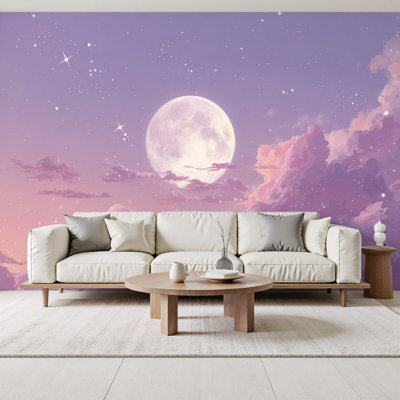 Papier peint adhésif Boho Dreamy Cloud Peel and Stick Magical Twilight Sky Full Luminous Moon