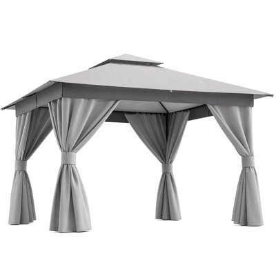 8 Ft. W x 8 Ft. D Steel Patio Gazebo with Double Roof Soft Canopy, Curtains and Mosquito Netting