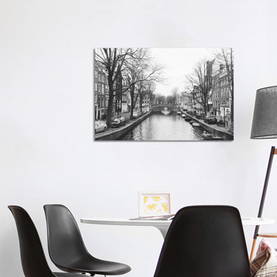 Amsterdam Canal, B&W by Lovelylittlehomeco - Wrapped Canvas Print