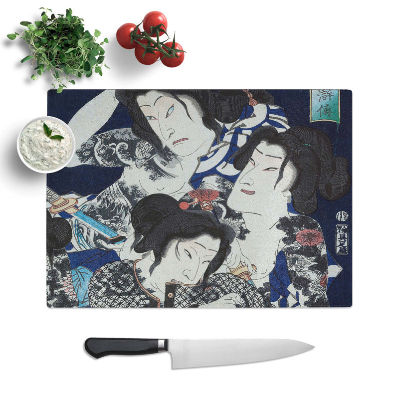Tempered Glass Tattooed Women by Toyohara Kunichika Cutting Board, 28.5 cm W x 20 cm L