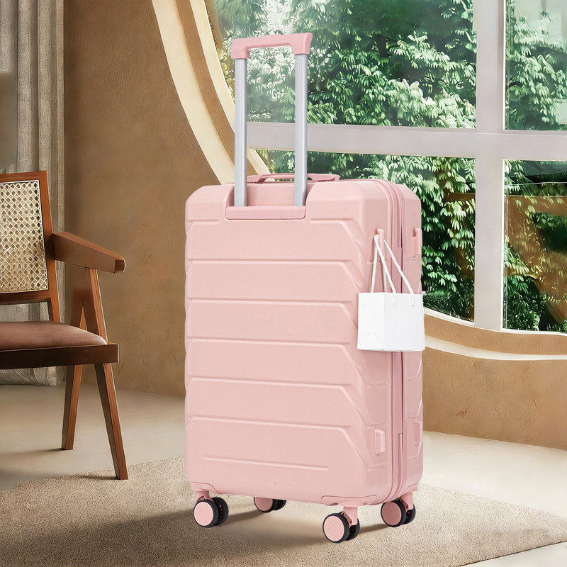 Valise 28 pouces en ABS à carreaux rigides, grande valise de voyage avec roulettes pivotantes à 360 °, serrure à combinaison et crochets latéraux, résistante aux égratignures, rose