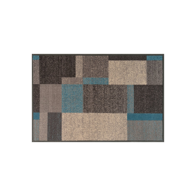 Tapis bleu tissé à la machine Bolk, 2'x3'