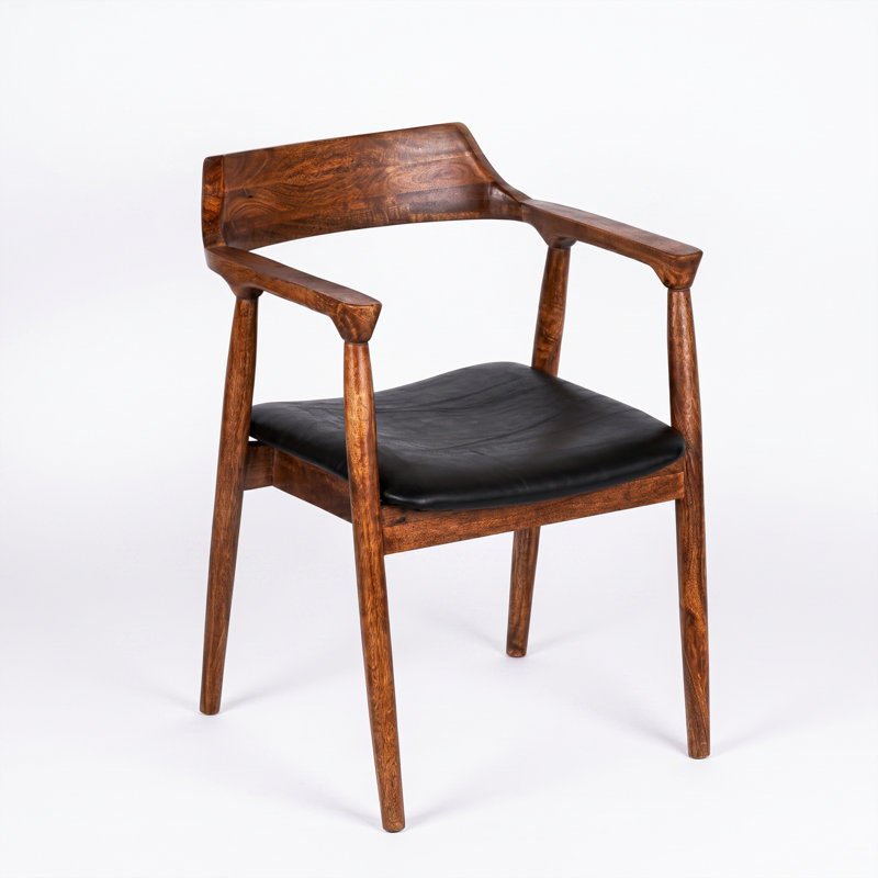 Genuine Leather Upholstered Side Chair in Brown