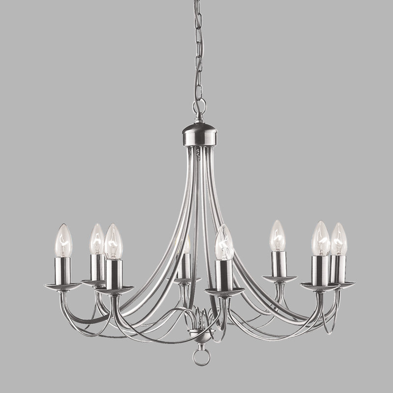 Lustre 8 lumières façon bougie Arness, Argent satiné