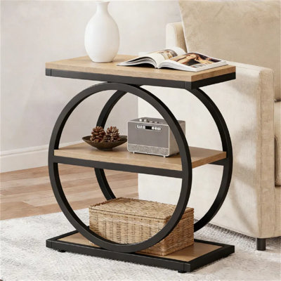 Table d'appoint à 3 niveaux avec structure circulaire en métal, canapé industriel et table de chevet avec tablettes de rangement, table d'appoint peu encombrante pour le salon, la chambre à coucher ou l'extérieur