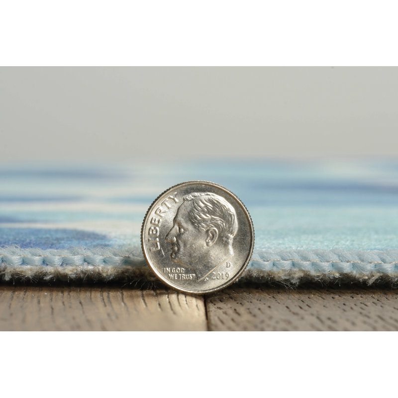Outdoor Washable Lakeland Blue & Ivory 5'' X7'', Rectangle 2' x 3'