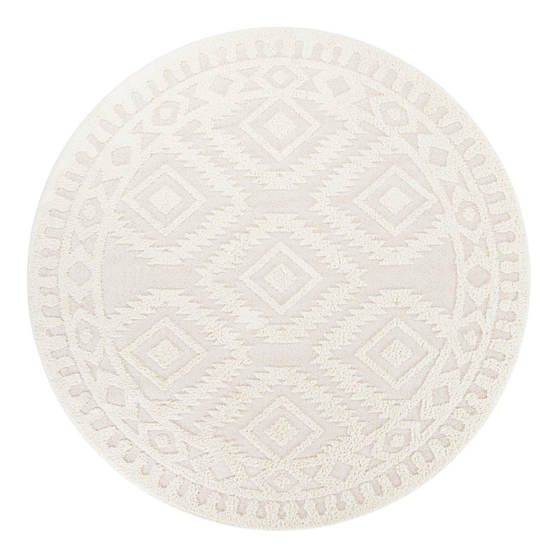 Tapis ivoire en polyester tissé à la machine Jennylynn, Rond 10pi