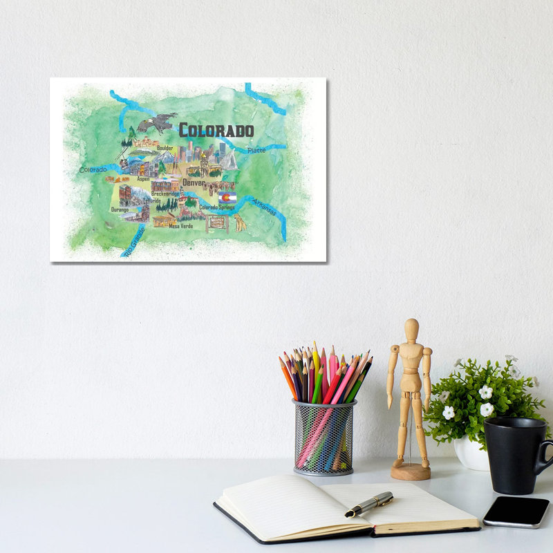 USA, Colorado Illustrated Travel Poster by Markus & Martina Bleichner - Wrapped Canvas Gallery-Wrapped Canvas Giclée