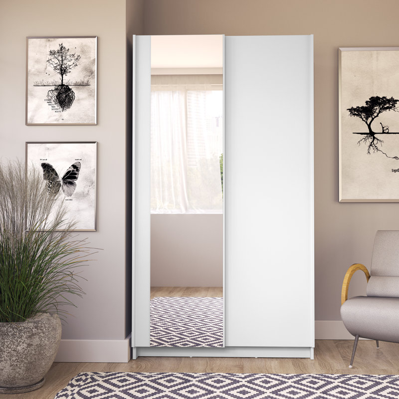 Shonette 2 Door Laminate Wardrobe,  182cm H x 100cm W x 55cm D, White