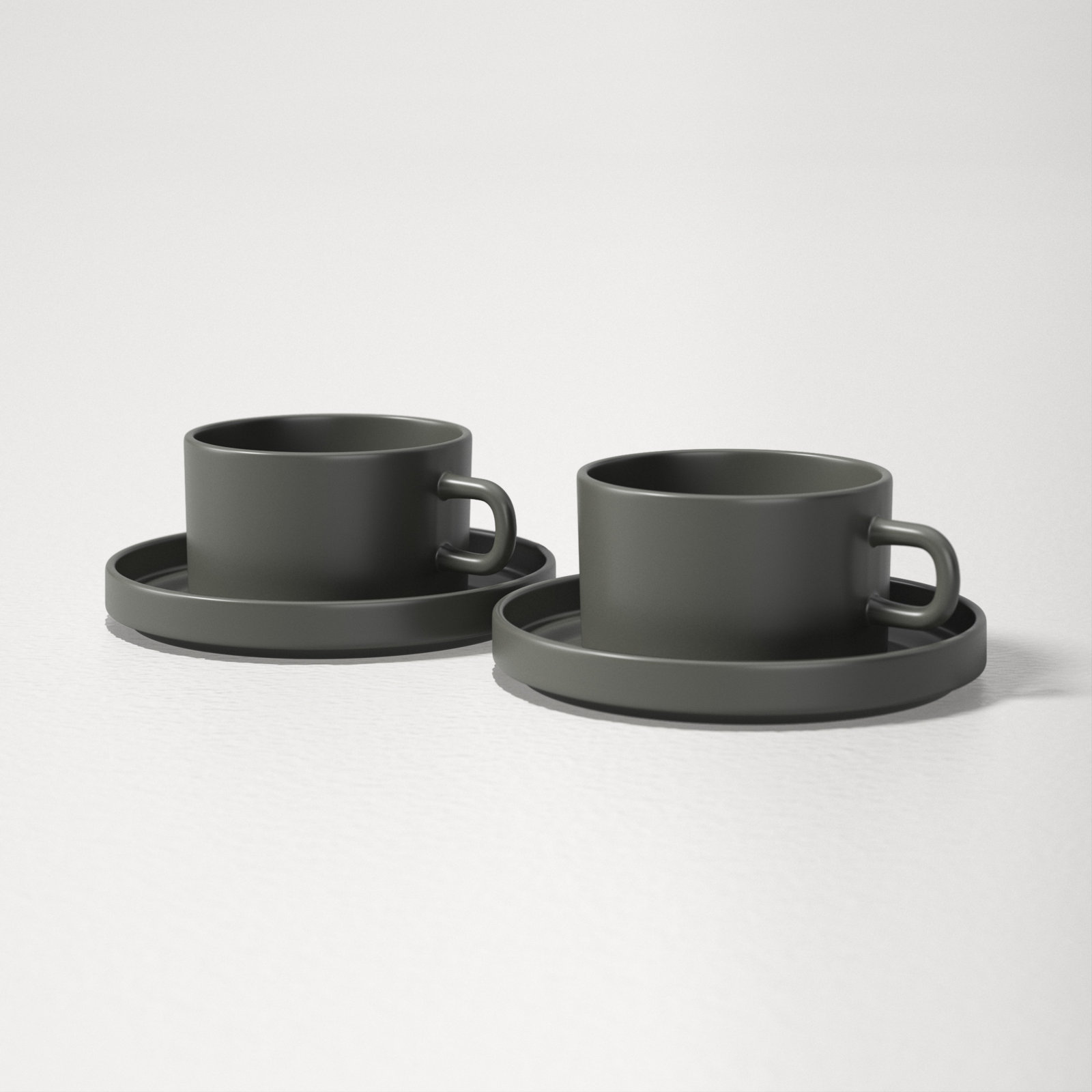 PILAR Stoneware Teacup & Saucer, Pewter