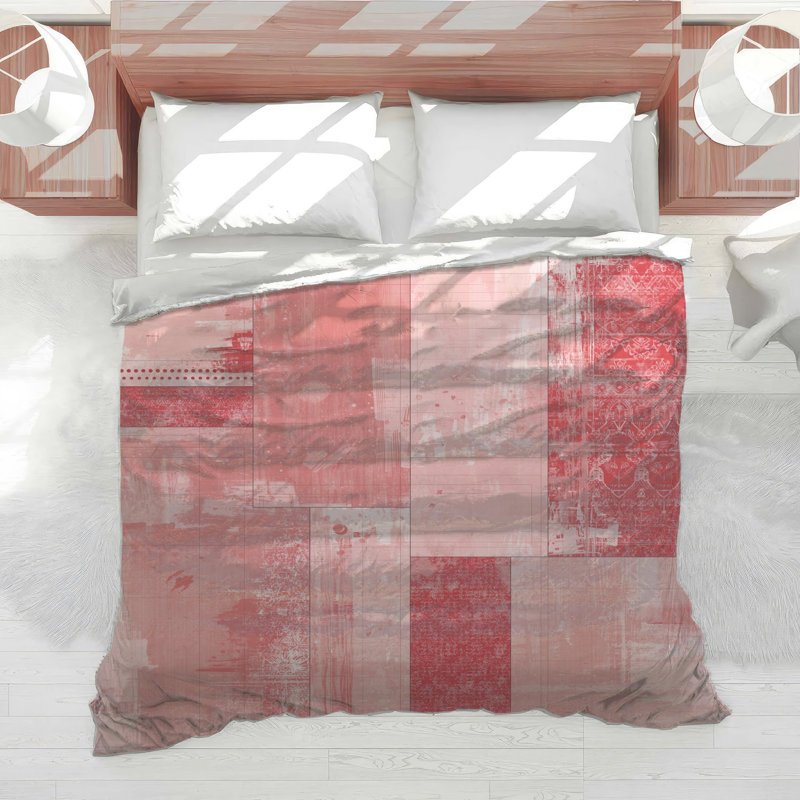 Édredon rouge à motif géométrique, Très grand lit